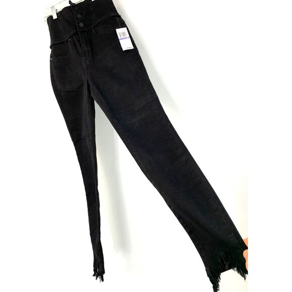 Blanknyc Corset High Rise Skinny Black Denim Jeans Raw Shark Bite Hem Sz 26 NWT - Picture 3 of 10